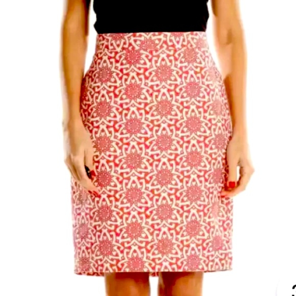 J Crew Basketweave pencil skirt CORAL LINEN Skirt Lined Back Slit Size 4 - Picture 1 of 14